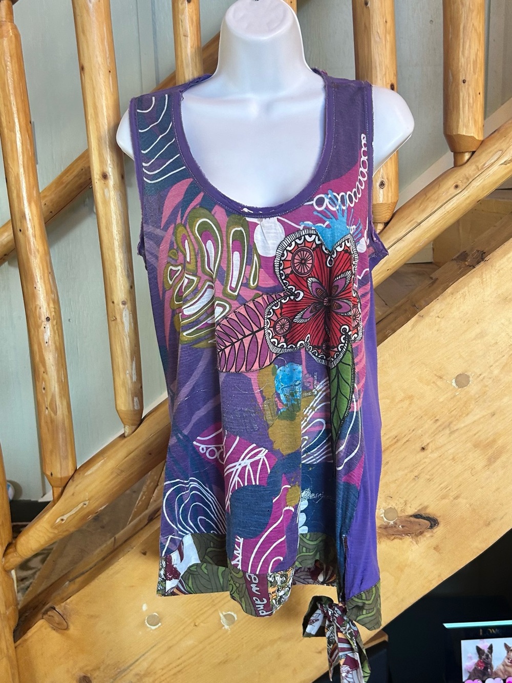 Desigual Boho Floral Tie-Hem Tank Top - Purple XL